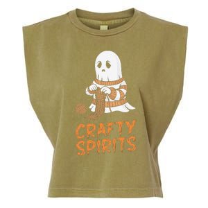 Crafty Spirits Knitting Ghost Design For Halloween Fun Garment-Dyed Women's Muscle Tee