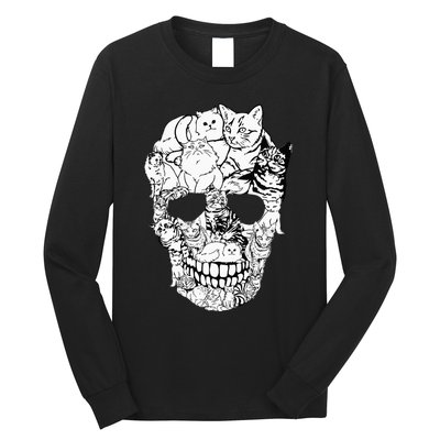 Cat Skull Kitty Skeleton Halloween Costume Skull Cat Long Sleeve Shirt