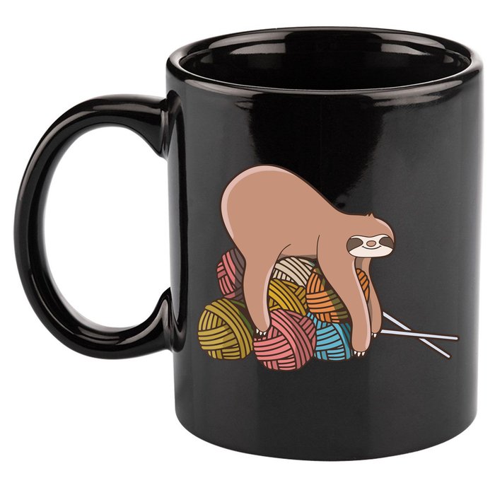 Cute Sloth Knitting Yarn Knitting Wool 11oz C Handle Ceramic Mug