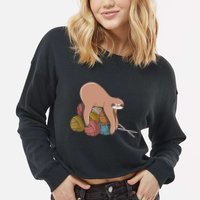 Cute Sloth Knitting Yarn Knitting Wool Cropped Pullover Crew