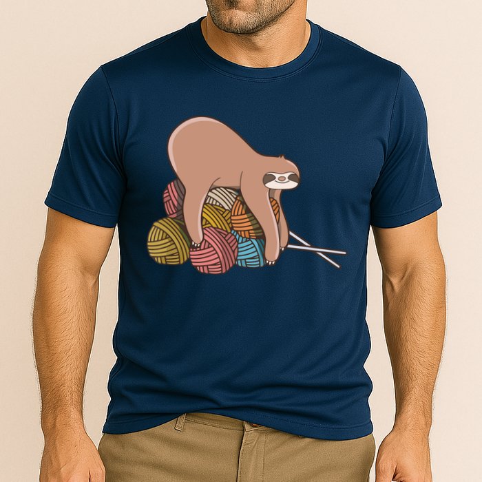 Cute Sloth Knitting Yarn Knitting Wool Cooling Performance Crew T-Shirt