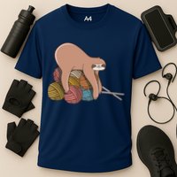 Cute Sloth Knitting Yarn Knitting Wool Cooling Performance Crew T-Shirt