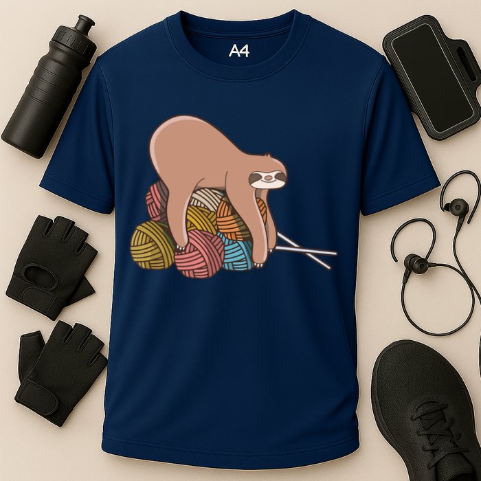 Cute Sloth Knitting Yarn Knitting Wool Cooling Performance Crew T-Shirt