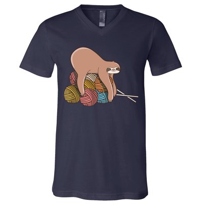 Cute Sloth Knitting Yarn Knitting Wool V-Neck T-Shirt