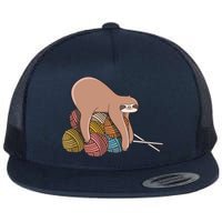 Cute Sloth Knitting Yarn Knitting Wool Flat Bill Trucker Hat