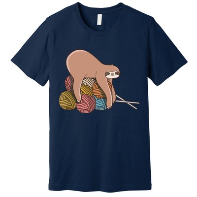 Cute Sloth Knitting Yarn Knitting Wool Premium T-Shirt