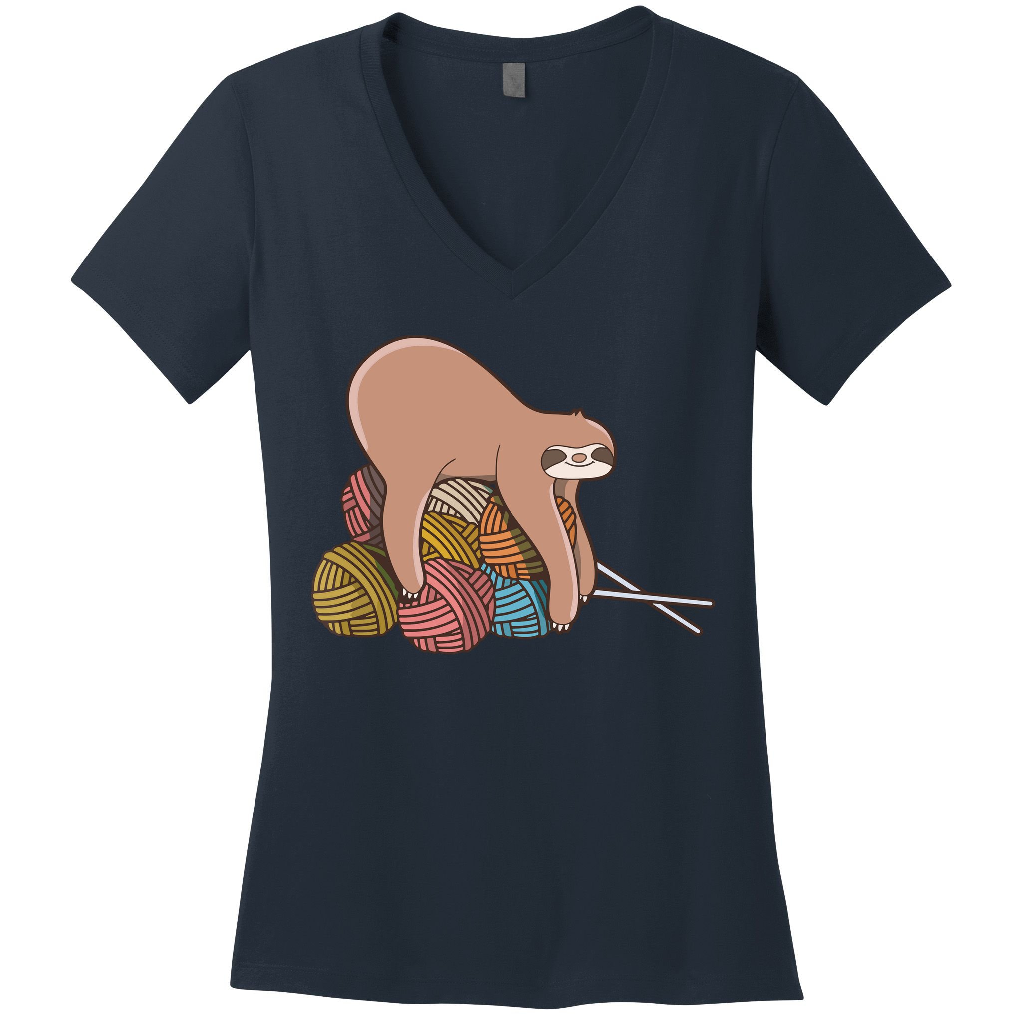 Cute Sloth Knitting Yarn Knitting Wool Women's V-Neck T-Shirt