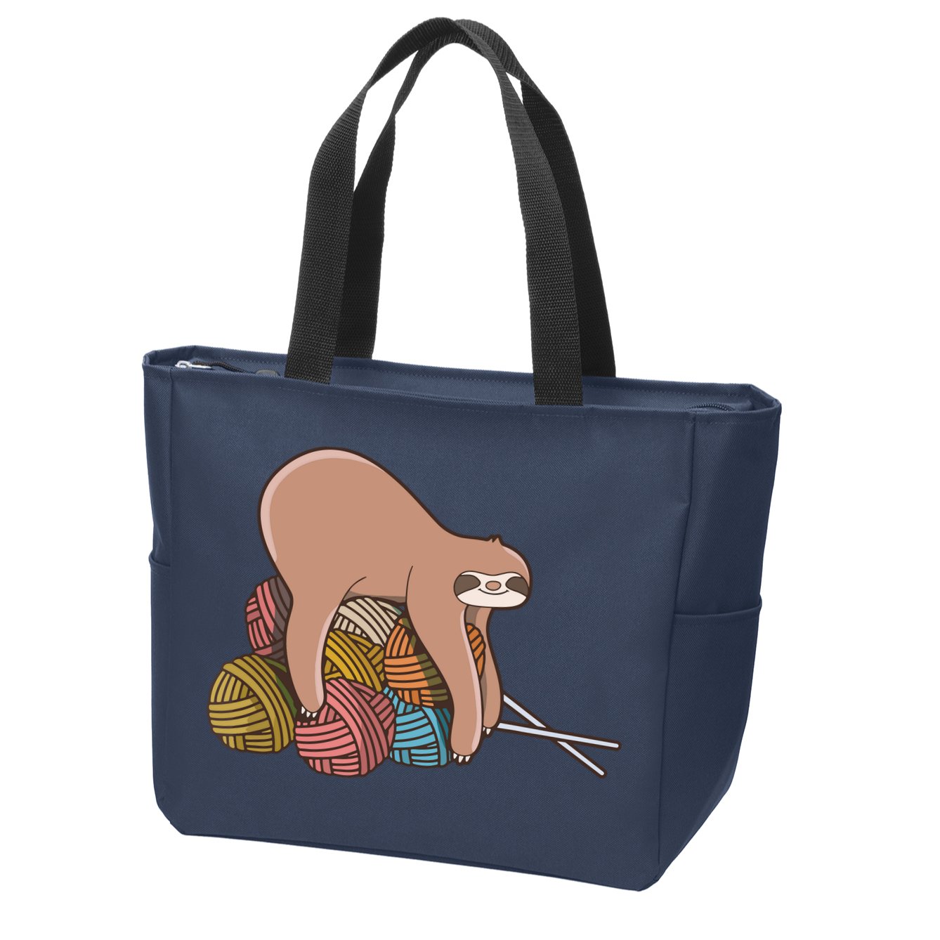 Cute Sloth Knitting Yarn Knitting Wool Zip Tote Bag