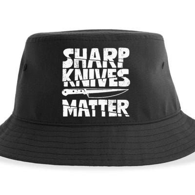 Chef Sharp Knives Matter Funny Cook Cooking Culinary Vintage Sustainable Bucket Hat