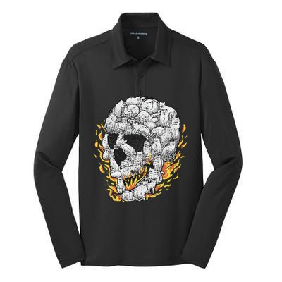 Cat Skull Kitty Skeleton Halloween Costume Skull Cat Silk Touch Performance Long Sleeve Polo