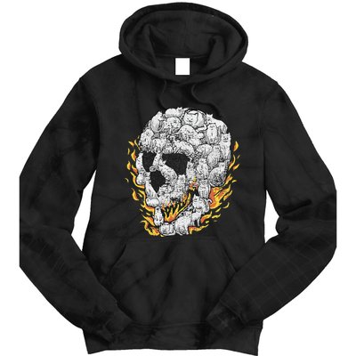 Cat Skull Kitty Skeleton Halloween Costume Skull Cat Tie Dye Hoodie