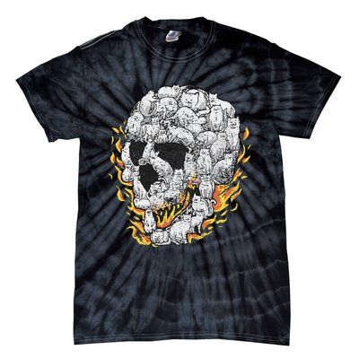 Cat Skull Kitty Skeleton Halloween Costume Skull Cat Tie-Dye T-Shirt