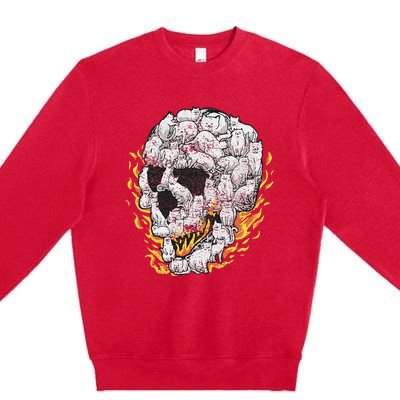 Cat Skull Kitty Skeleton Halloween Costume Skull Cat Premium Crewneck Sweatshirt