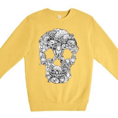 Cat Skull Kitty Skeleton Halloween Costume Cat Lover Premium Crewneck Sweatshirt