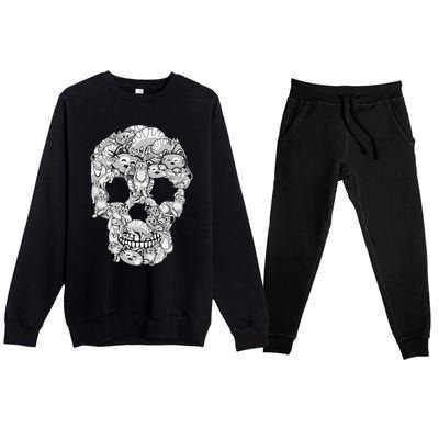 Cat Skull Kitty Skeleton Halloween Costume Cat Lover Premium Crewneck Sweatsuit Set