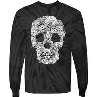 Cat Skull Kitty Skeleton Halloween Costume Cat Lover Tie-Dye Long Sleeve Shirt