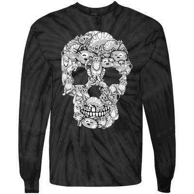 Cat Skull Kitty Skeleton Halloween Costume Cat Lover Tie-Dye Long Sleeve Shirt