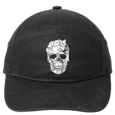 Cat Skull Kitty Skeleton Halloween Costume Skull Cat 7-Panel Snapback Hat