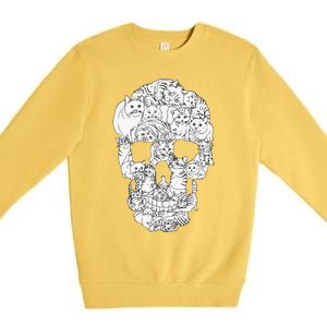 Cat Skull Kitty Skeleton Halloween Goth Punk Emo Gift Premium Crewneck Sweatshirt