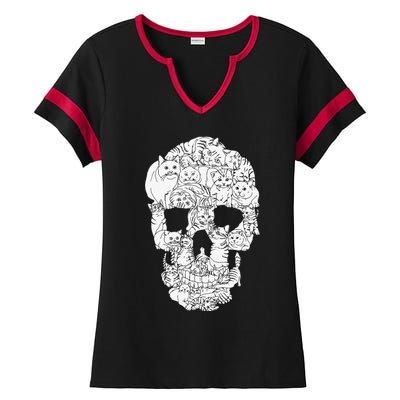 Cat Skull Kitty Skeleton Halloween Goth Punk Emo Gift Ladies Halftime Notch Neck Tee