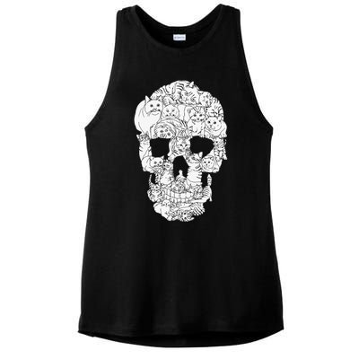 Cat Skull Kitty Skeleton Halloween Goth Punk Emo Gift Ladies PosiCharge Tri-Blend Wicking Tank