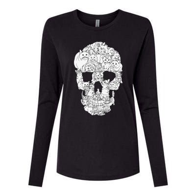 Cat Skull Kitty Skeleton Halloween Goth Punk Emo Gift Womens Cotton Relaxed Long Sleeve T-Shirt