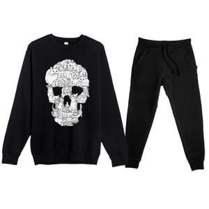 Cat Skull Kitty Skeleton Halloween Goth Punk Emo Gift Premium Crewneck Sweatsuit Set