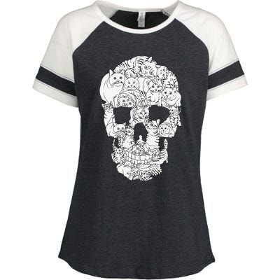 Cat Skull Kitty Skeleton Halloween Goth Punk Emo Gift Enza Ladies Jersey Colorblock Tee