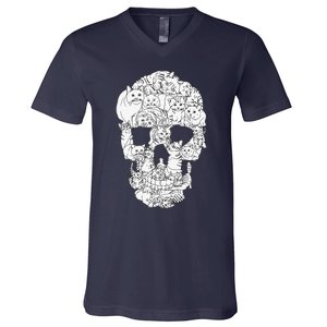 Cat Skull Kitty Skeleton Halloween Goth Punk Emo Gift V-Neck T-Shirt