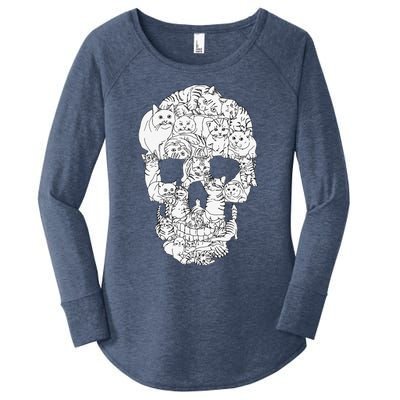 Cat Skull Kitty Skeleton Halloween Goth Punk Emo Gift Women's Perfect Tri Tunic Long Sleeve Shirt