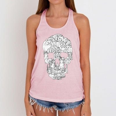 Cat Skull Kitty Skeleton Halloween Goth Punk Emo Gift Women's Knotted Racerback Tank