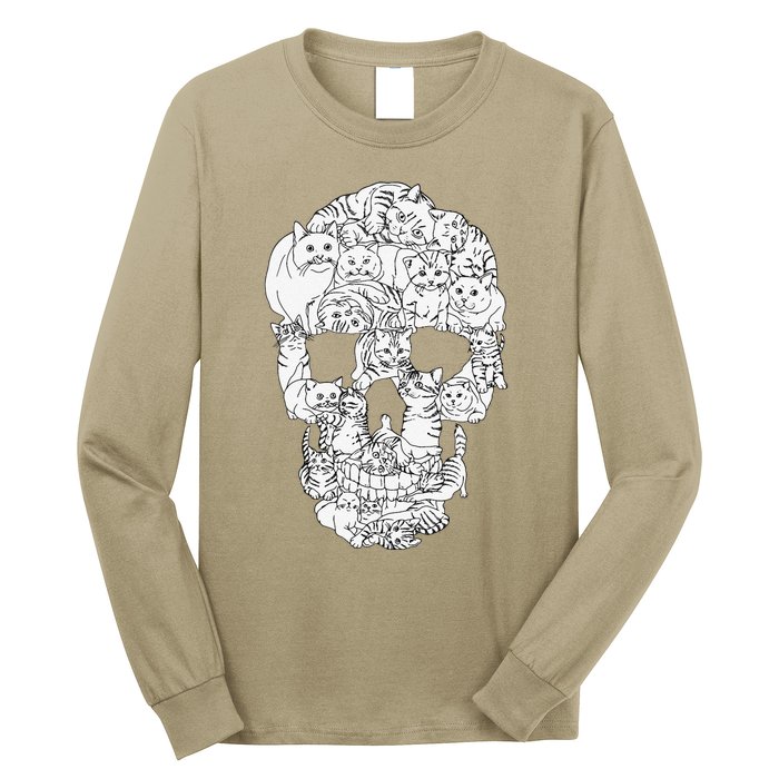 Cat Skull Kitty Skeleton Halloween Goth Punk Emo Gift Long Sleeve Shirt