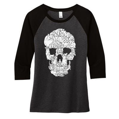 Cat Skull Kitty Skeleton Halloween Goth Punk Emo Gift Women's Tri-Blend 3/4-Sleeve Raglan Shirt