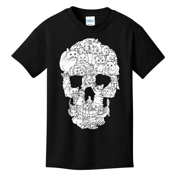 Cat Skull Kitty Skeleton Halloween Goth Punk Emo Gift Kids T-Shirt