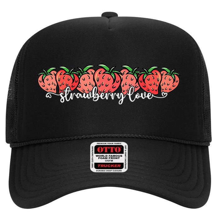 Cute Strawberry Love Lovers Fruit Berry Farmer Strawberries High Crown Mesh Back Trucker Hat