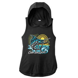 Cabo San Lucas Los Cabos Baja California Sur Marlin Tourist Ladies PosiCharge Tri-Blend Wicking Draft Hoodie Tank