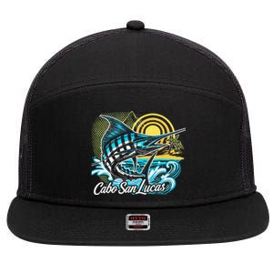 Cabo San Lucas Los Cabos Baja California Sur Marlin Tourist 7 Panel Mesh Trucker Snapback Hat