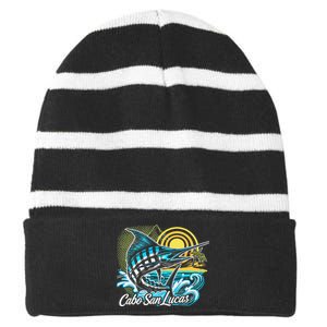 Cabo San Lucas Los Cabos Baja California Sur Marlin Tourist Striped Beanie with Solid Band