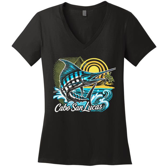 Cabo San Lucas Los Cabos Baja California Sur Marlin Tourist Women's V-Neck T-Shirt