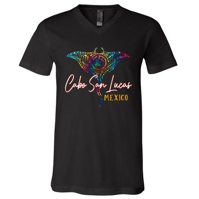 Cabo San Lucas Mexico Tie Dye Stingray Theme Family Vacation V-Neck T-Shirt