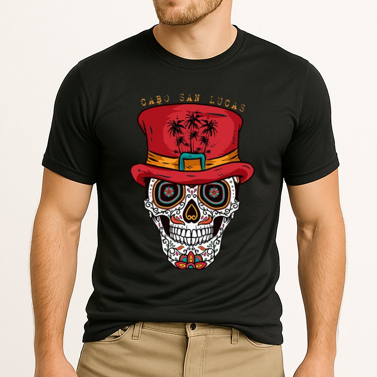 Cabo San Lucas Sugar Skull & Hat Souvenir Cooling Performance Crew T-Shirt