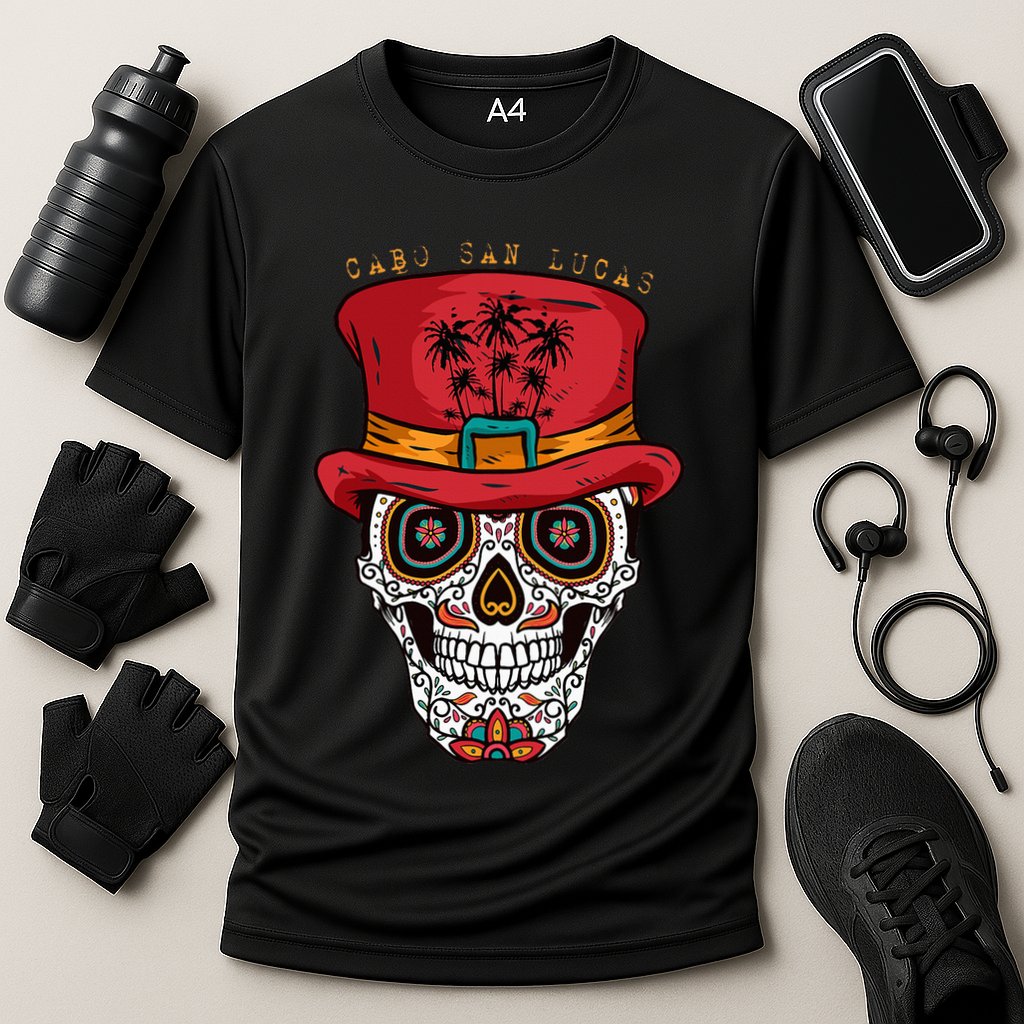 Cabo San Lucas Sugar Skull & Hat Souvenir Cooling Performance Crew T-Shirt