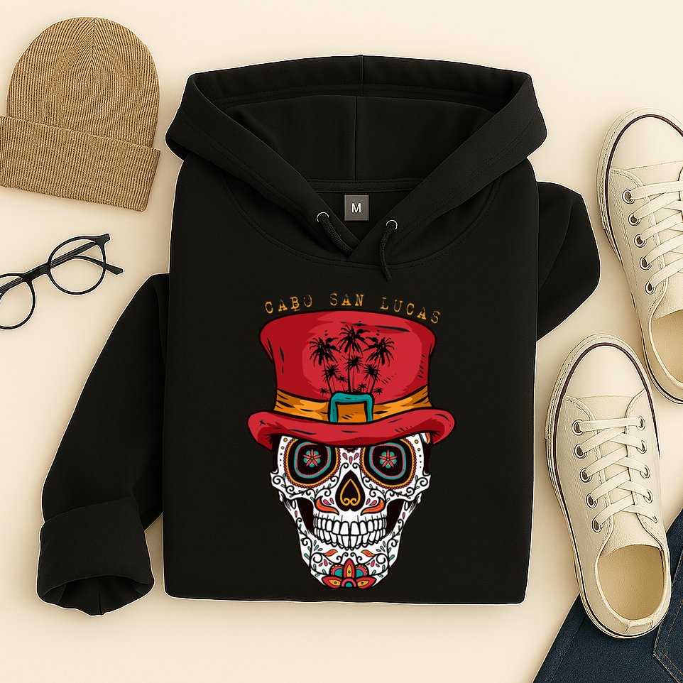 Cabo San Lucas Sugar Skull & Hat Souvenir Hoodie
