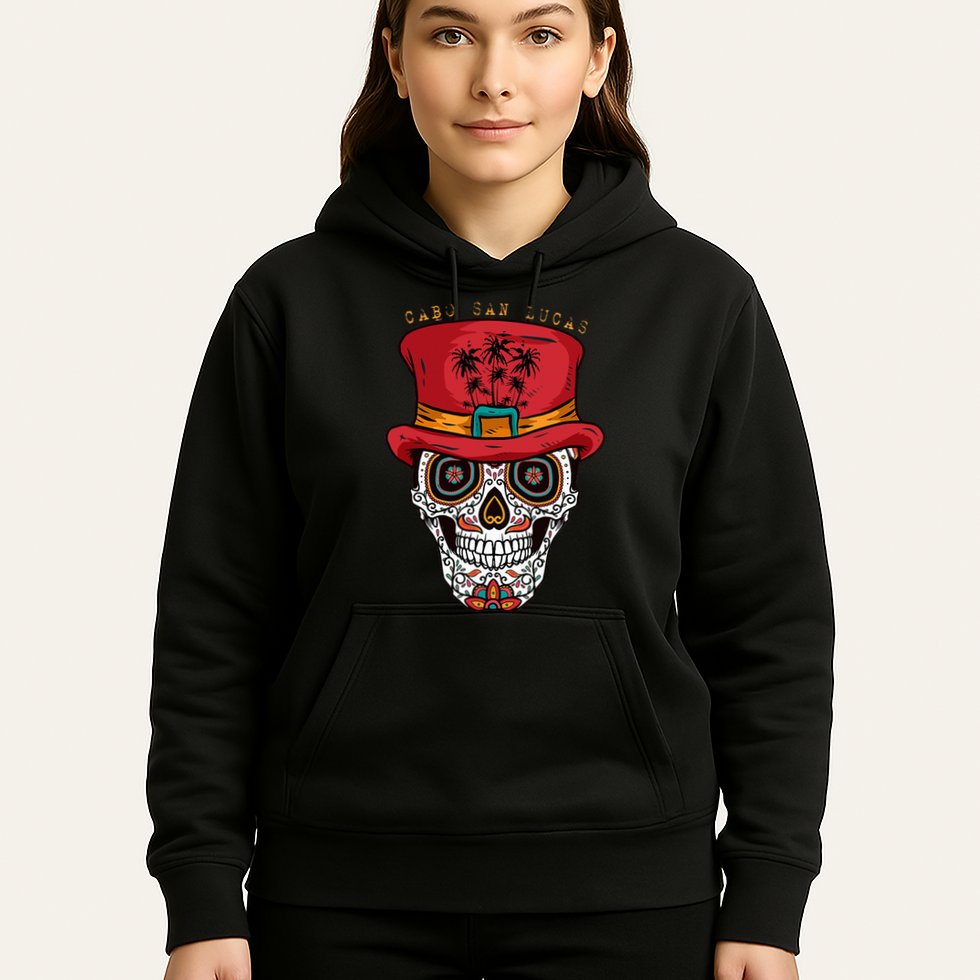 Cabo San Lucas Sugar Skull & Hat Souvenir Hoodie