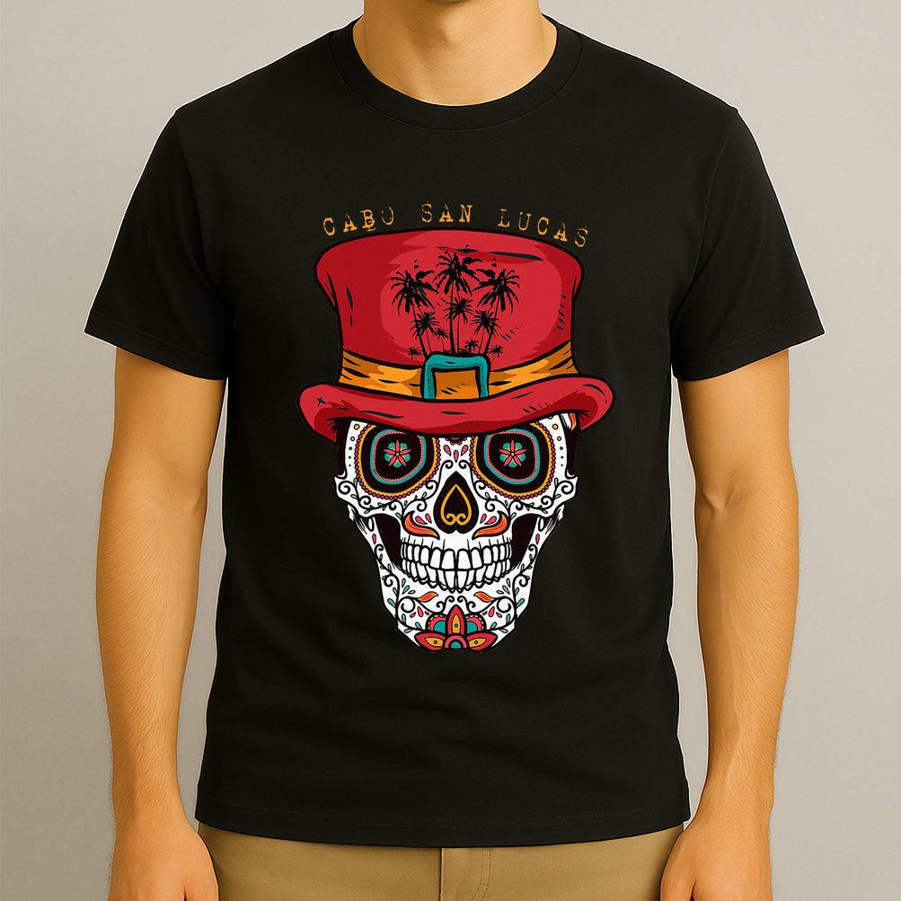 Cabo San Lucas Sugar Skull & Hat Souvenir T-Shirt