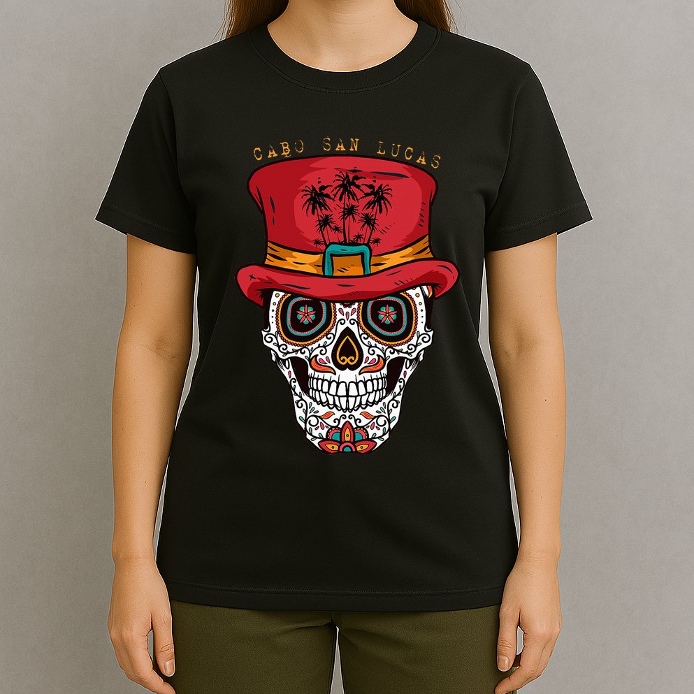 Cabo San Lucas Sugar Skull & Hat Souvenir T-Shirt