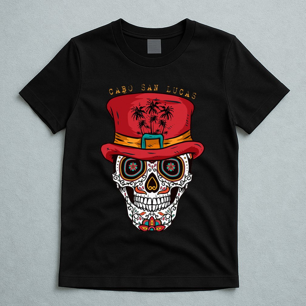 Cabo San Lucas Sugar Skull & Hat Souvenir T-Shirt