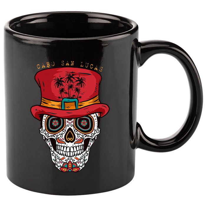 Cabo San Lucas Sugar Skull & Hat Souvenir 11oz C Handle Ceramic Mug