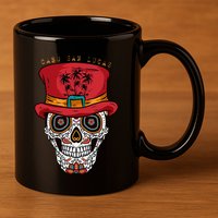 Cabo San Lucas Sugar Skull & Hat Souvenir 11oz C Handle Ceramic Mug