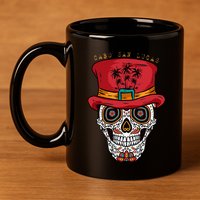 Cabo San Lucas Sugar Skull & Hat Souvenir 11oz C Handle Ceramic Mug